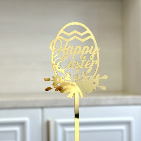 10-Piece Set of Elegant Easter Cake Toppers - Gold Acrylic "Happy Easter" Decorations with Bunny & Egg V888-ELOSUNG48205