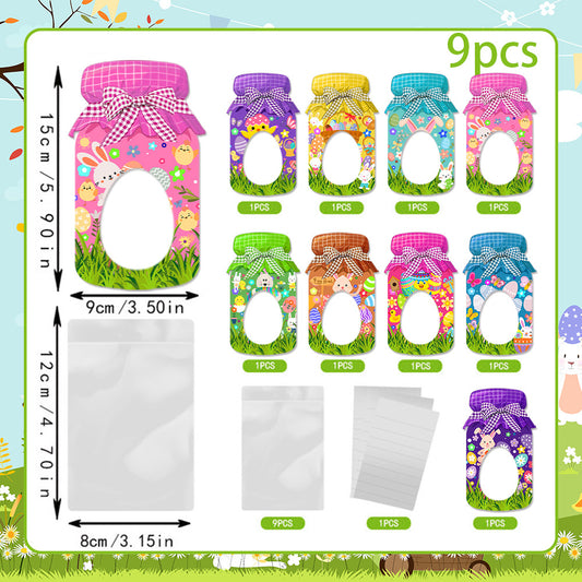 27-Piece Easter Treat Bag Set - 9 Unique Designs, 3 of Each, Jar-Style Candy Bags with Window for Party V888-ELOSUNG48214