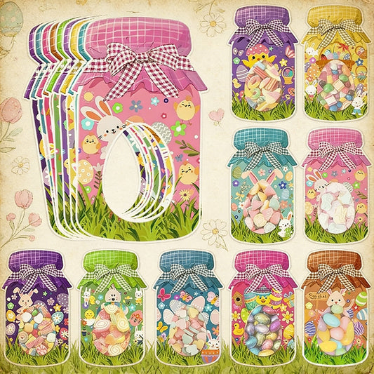 27-Piece Easter Treat Bag Set - 9 Unique Designs, 3 of Each, Jar-Style Candy Bags with Window for Party V888-ELOSUNG48214