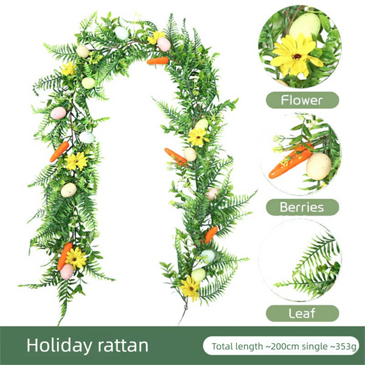 Easter Artificial Garland - 200cm Decorative Vine with Eggs, Carrots, Flowers and Leaves for Table V888-ELOSUNG48215