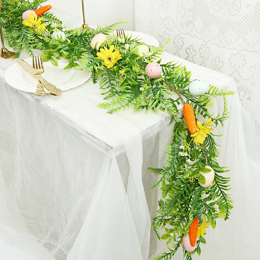 Easter Artificial Garland - 200cm Decorative Vine with Eggs, Carrots, Flowers and Leaves for Table V888-ELOSUNG48215