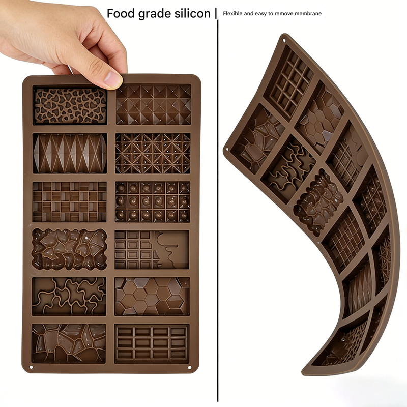 2-Piece Dubai Rectangle Chocolate Silicone Mold Set - Food-Grade, Easy Release, Heat-Resistant Baking Molds V888-ELOSUNG48226