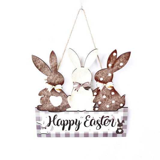 Coffee color 2-Pack Easter Bunny Wooden Sign - Colorful Wooden Hanging Decor with "Happy Easter" Text, Spring V888-ELOSUNG48241