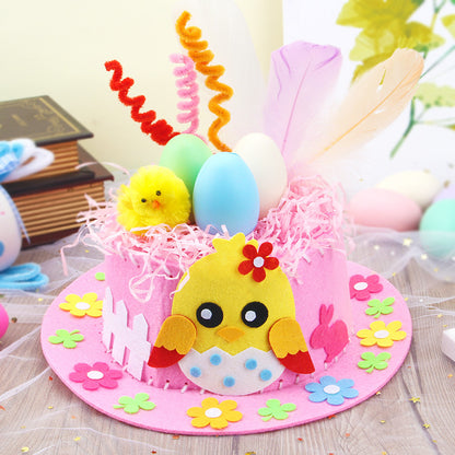Pink DIY Easter Hat Craft Kit - Kids' Handmade Decoration Set with Accessories for Easter Parties, School V888-ELOSUNG48242