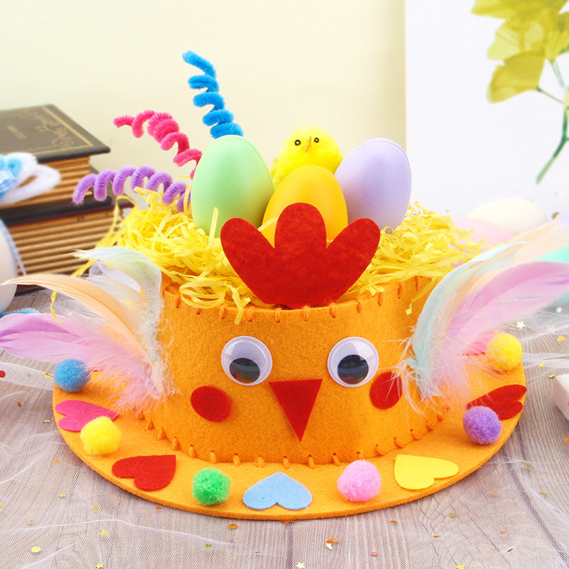 Orange DIY Easter Hat Craft Kit - Kids' Handmade Decoration Set with Accessories for Easter Parties, School V888-ELOSUNG48243