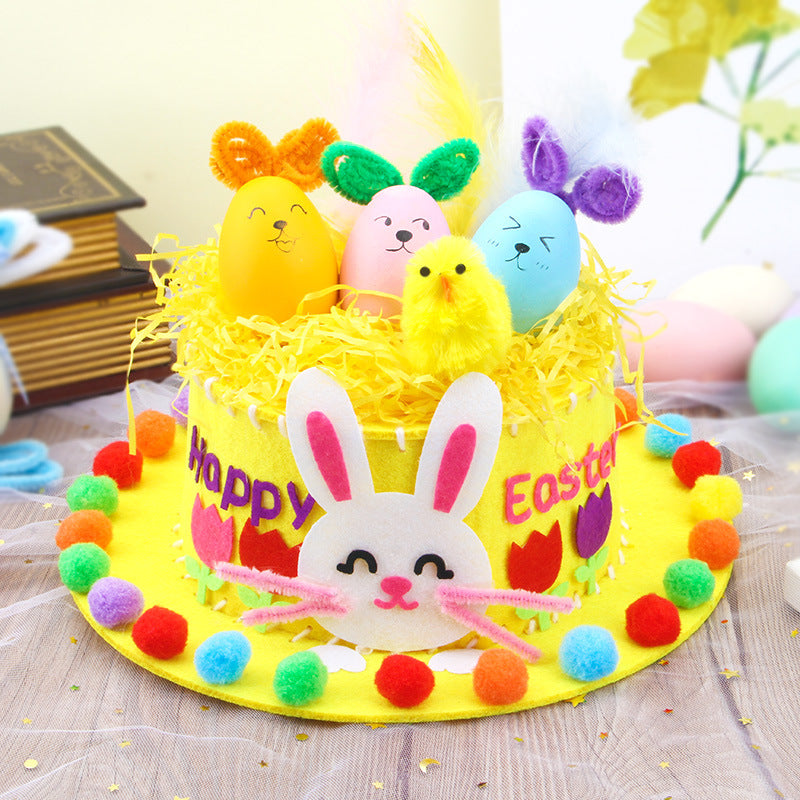 Yellow DIY Easter Hat Craft Kit - Kids' Handmade Decoration Set with Accessories for Easter Parties, School V888-ELOSUNG48244