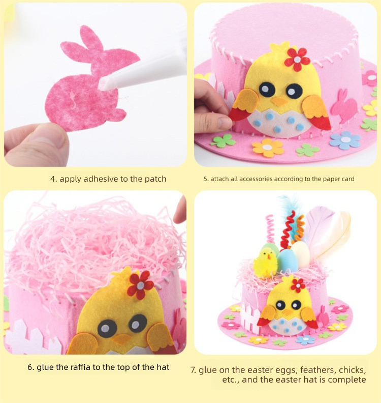 Yellow DIY Easter Hat Craft Kit - Kids' Handmade Decoration Set with Accessories for Easter Parties, School V888-ELOSUNG48244