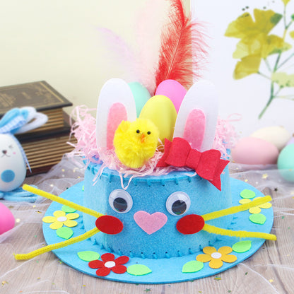 Blue DIY Easter Hat Craft Kit - Kids' Handmade Decoration Set with Accessories for Easter Parties, School V888-ELOSUNG48245