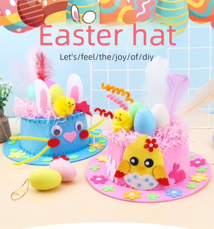 Blue DIY Easter Hat Craft Kit - Kids' Handmade Decoration Set with Accessories for Easter Parties, School V888-ELOSUNG48245