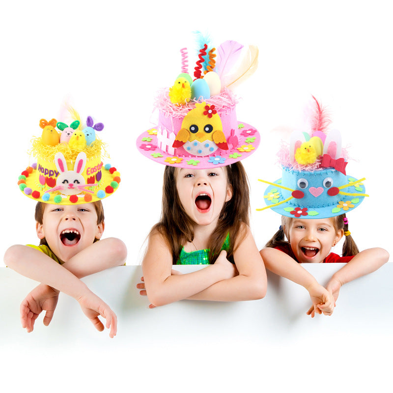 Blue DIY Easter Hat Craft Kit - Kids' Handmade Decoration Set with Accessories for Easter Parties, School V888-ELOSUNG48245