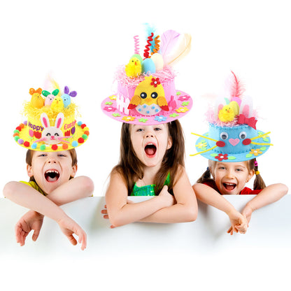 Blue DIY Easter Hat Craft Kit - Kids' Handmade Decoration Set with Accessories for Easter Parties, School V888-ELOSUNG48245