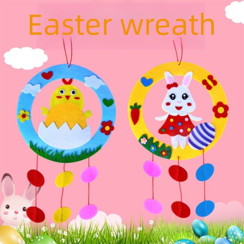 2-Piece Easter Kids Craft Decoration Set - DIY Hanging Ornaments Featuring Bunny and Chick Designs V888-ELOSUNG48248