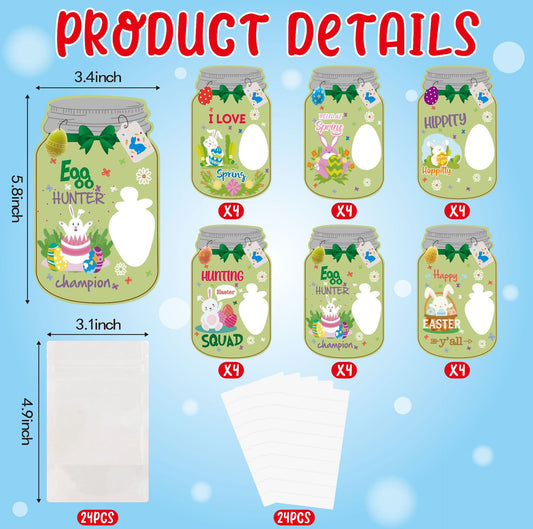 24-Piece Easter Themed Gift Tags Set - Fun Jar-Style Labels for Classroom Exchange, Party Favors and Holiday V888-ELOSUNG48249