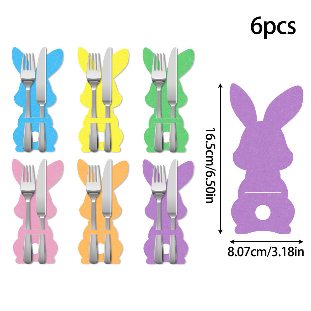 Rabbit 18-Piece Easter Cutlery Holders Set - 3 Identical Sets of 6, Festive Tableware Decor for Holiday V888-ELOSUNG48251