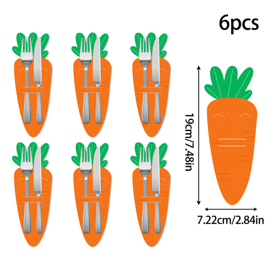Carrot 18-Piece Easter Cutlery Holders Set - 3 Identical Sets of 6, Festive Tableware Decor for Holiday V888-ELOSUNG48253