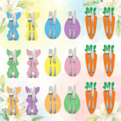 Carrot 18-Piece Easter Cutlery Holders Set - 3 Identical Sets of 6, Festive Tableware Decor for Holiday V888-ELOSUNG48253