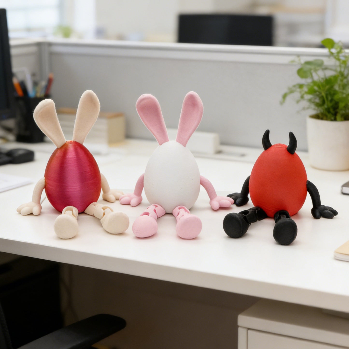 3-Piece Blue rabbit-ear white egg Easter Figurine Set - Identical Poseable Egg-Shaped Toys for Holiday V888-ELOSUNG48269