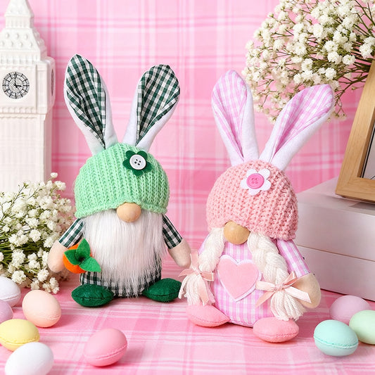 2-Piece Easter Bunny Gnome Set - Matching Decorative Figurines in Complementary Color Schemes for Spring V888-ELOSUNG48273