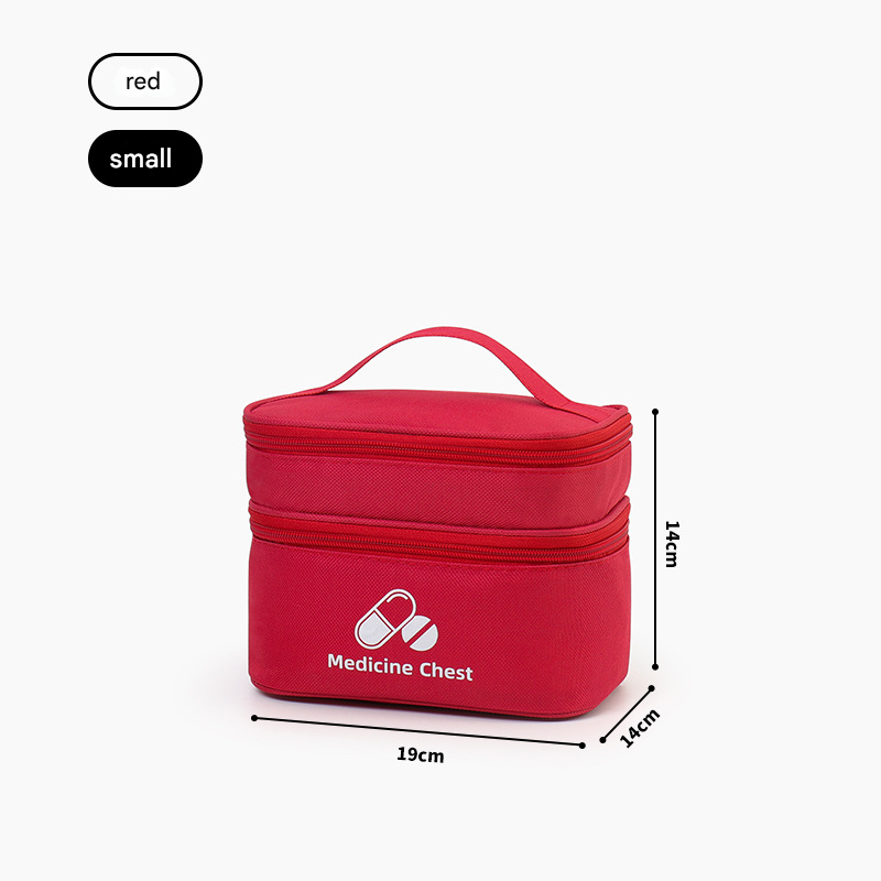 Red Compact Double-Layer Medicine Storage Case - Portable First Aid Organizer for Home, Travel & Emergency Use V888-ELOSUNG48279
