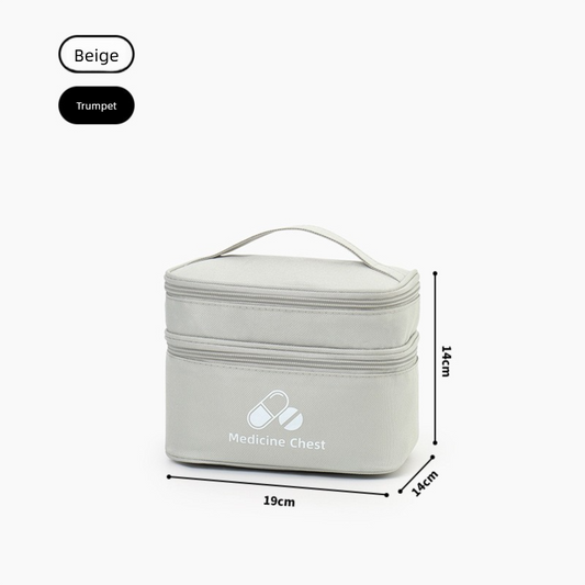 Beige Compact Double-Layer Medicine Storage Case - Portable First Aid Organizer for Home, Travel & Emergency V888-ELOSUNG48280