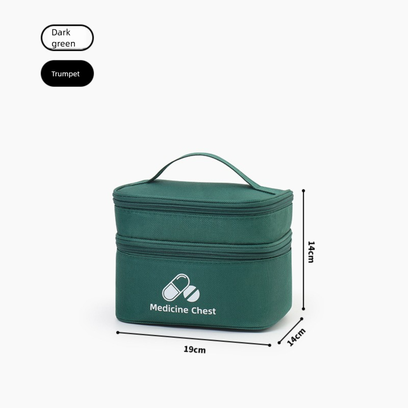 Green Compact Double-Layer Medicine Storage Case - Portable First Aid Organizer for Home, Travel & Emergency V888-ELOSUNG48281