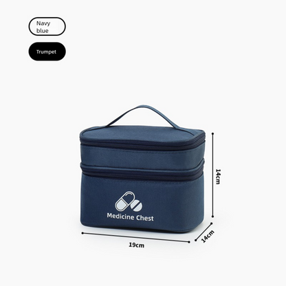 Dark blue Compact Double-Layer Medicine Storage Case - Portable First Aid Organizer for Home, Travel & V888-ELOSUNG48282