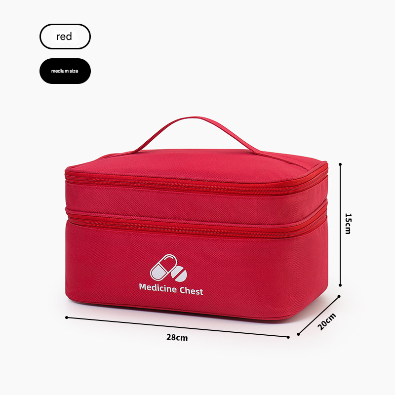 Red Medium Double-Layer Medicine Organizer - Portable First Aid Storage Case with Multiple Compartments for V888-ELOSUNG48283