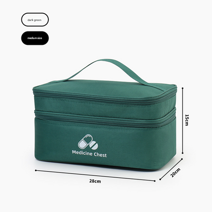 Green Medium Double-Layer Medicine Organizer - Portable First Aid Storage Case with Multiple Compartments for V888-ELOSUNG48285