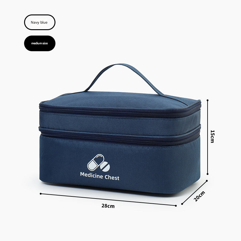 Dark blue Medium Double-Layer Medicine Organizer - Portable First Aid Storage Case with Multiple Compartments V888-ELOSUNG48286