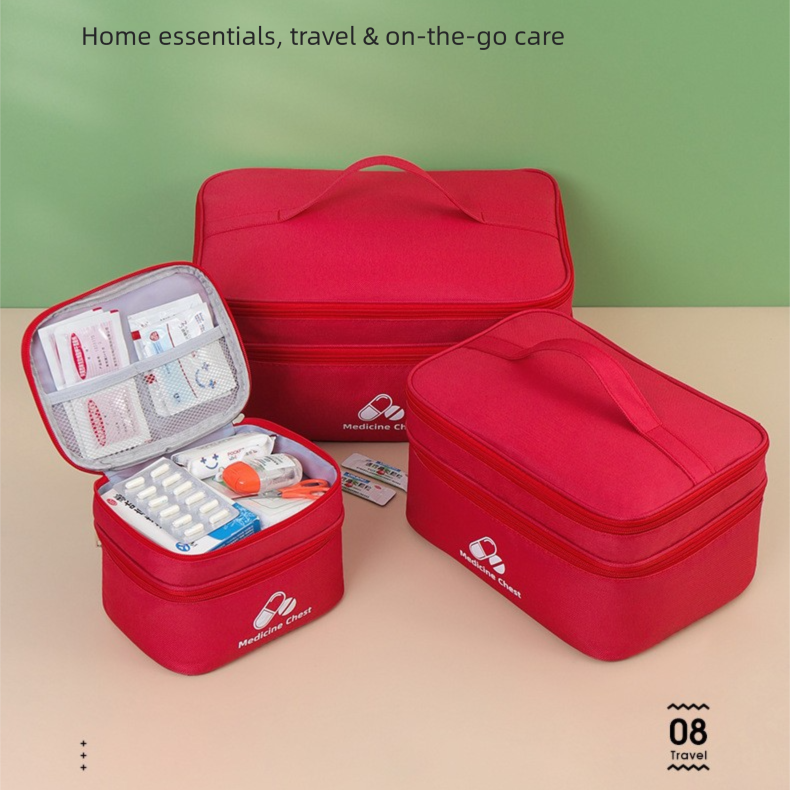 Dark blue Medium Double-Layer Medicine Organizer - Portable First Aid Storage Case with Multiple Compartments V888-ELOSUNG48286
