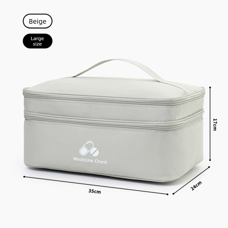 Beige Large First Aid Organizer -35x24x17cm Double-Layer Medicine Storage Case for Family & Travel Use V888-ELOSUNG48288