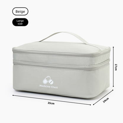 Beige Large First Aid Organizer -35x24x17cm Double-Layer Medicine Storage Case for Family & Travel Use V888-ELOSUNG48288