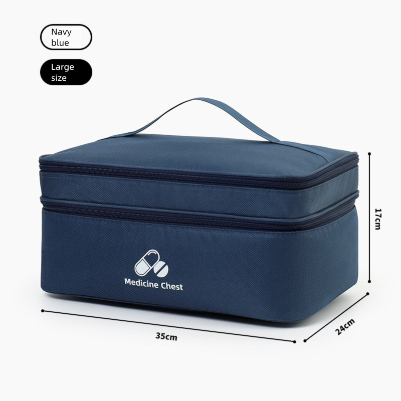 Dark blue Large First Aid Organizer -35x24x17cm Double-Layer Medicine Storage Case for Family & Travel Use V888-ELOSUNG48290