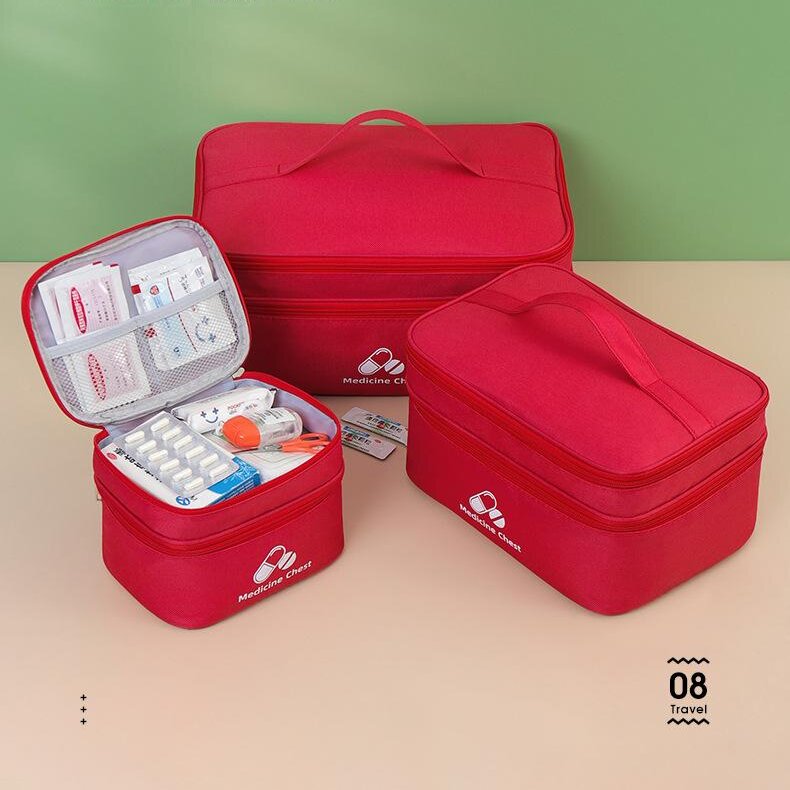 Red 3-Piece First Aid Organizer Set - Small, Medium & Large Medicine Storage Cases (19/23/35cm) for Home & V888-ELOSUNG48293