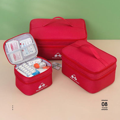 Red 3-Piece First Aid Organizer Set - Small, Medium & Large Medicine Storage Cases (19/23/35cm) for Home & V888-ELOSUNG48293
