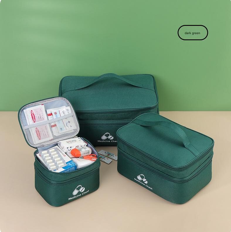 Green 3-Piece First Aid Organizer Set - Small, Medium & Large Medicine Storage Cases (19/23/35cm) for Home & V888-ELOSUNG48294