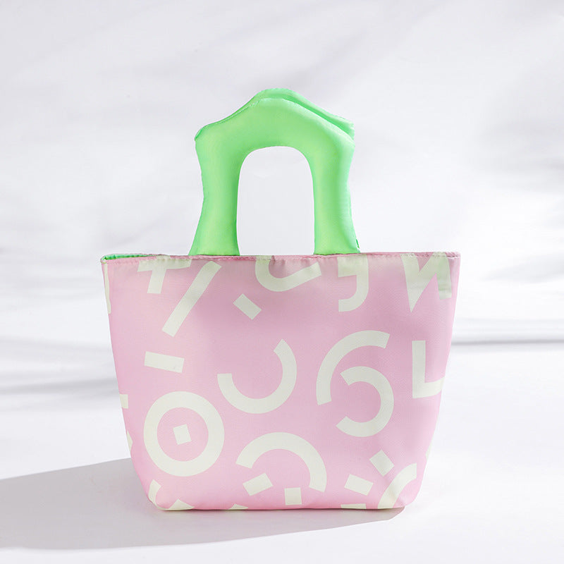 Pink Insulated Lunch Bag - Multi-Color Printed Tote with Padded Handle for Students & Office Workers V888-ELOSUNG48299