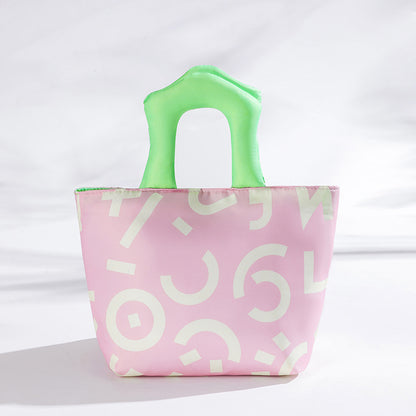 Pink Insulated Lunch Bag - Multi-Color Printed Tote with Padded Handle for Students & Office Workers V888-ELOSUNG48299