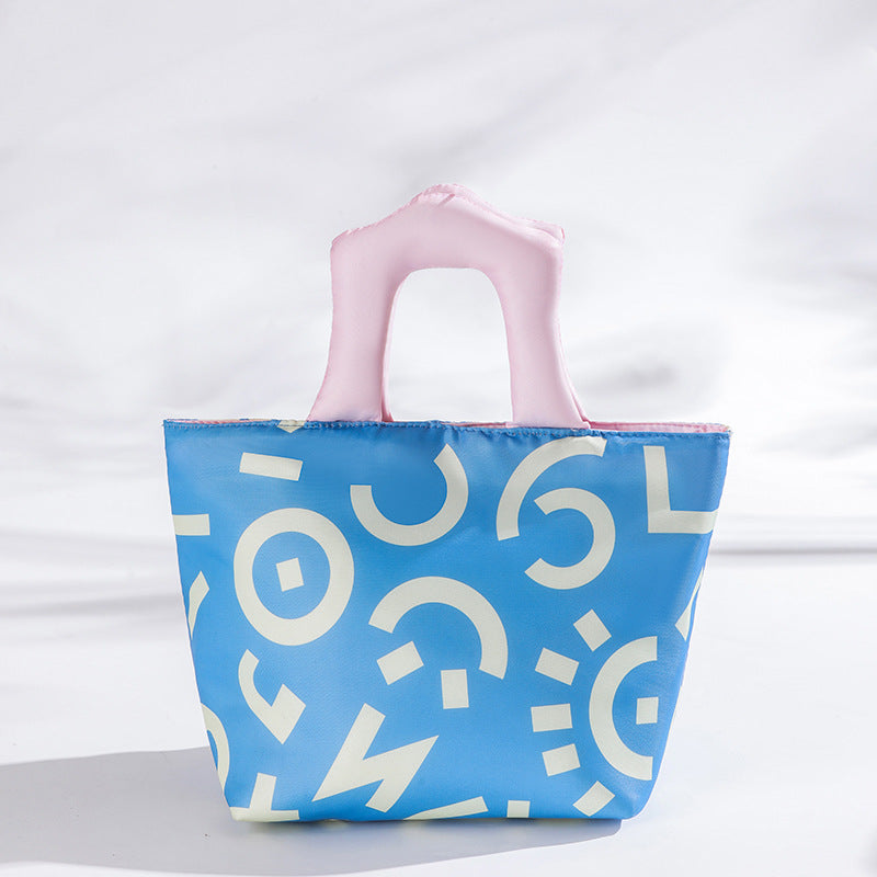 Blue and pink handbag Insulated Lunch Bag - Multi-Color Printed Tote with Padded Handle for Students & Office V888-ELOSUNG48301