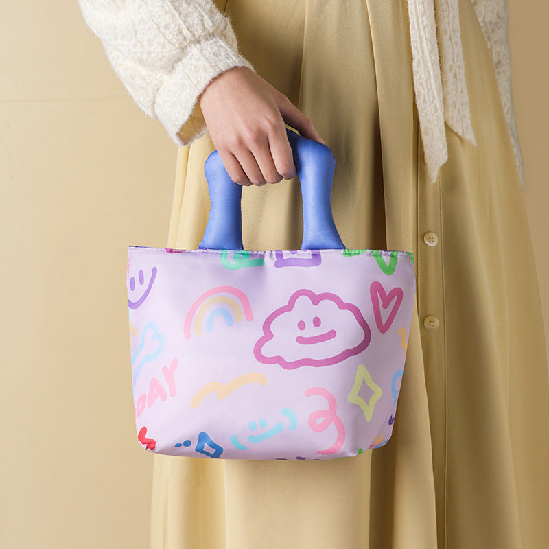 Blue and pink handbag Insulated Lunch Bag - Multi-Color Printed Tote with Padded Handle for Students & Office V888-ELOSUNG48301
