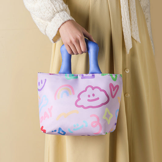 Blue and pink handbag Insulated Lunch Bag - Multi-Color Printed Tote with Padded Handle for Students & Office V888-ELOSUNG48301