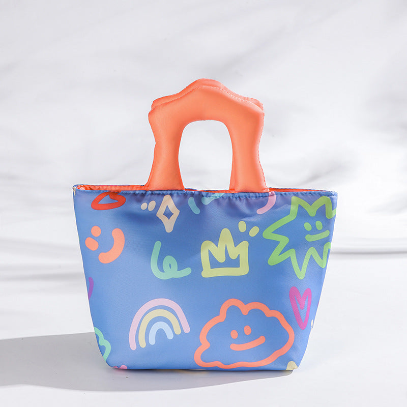 Blue and orange handbag Insulated Lunch Bag - Multi-Color Printed Tote with Padded Handle for Students & V888-ELOSUNG48302