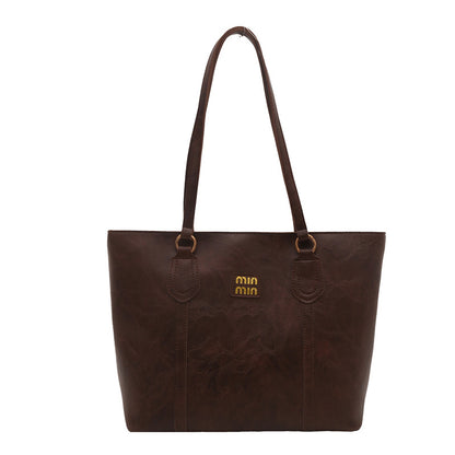 Brown Large Capacity Tote Bag - Vintage-Style Shoulder Handbag for Daily Use & Office Commute V888-ELOSUNG48309