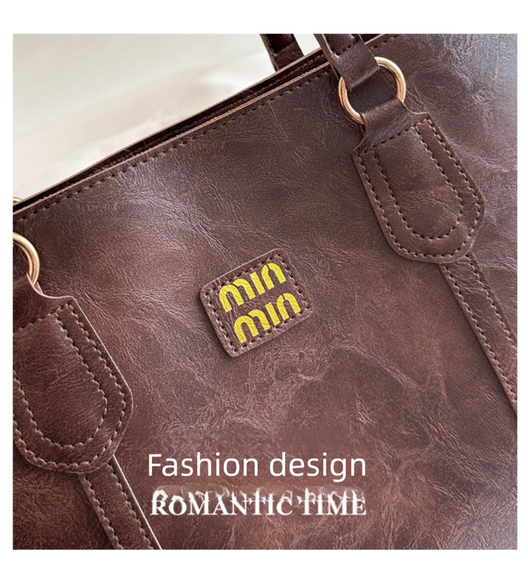 Brown Large Capacity Tote Bag - Vintage-Style Shoulder Handbag for Daily Use & Office Commute V888-ELOSUNG48309
