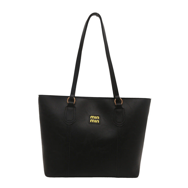 Black Large Capacity Tote Bag - Vintage-Style Shoulder Handbag for Daily Use & Office Commute V888-ELOSUNG48310