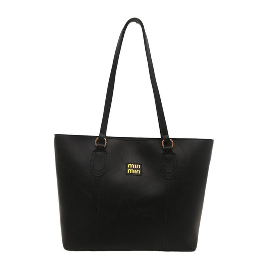 Black Large Capacity Tote Bag - Vintage-Style Shoulder Handbag for Daily Use & Office Commute V888-ELOSUNG48310
