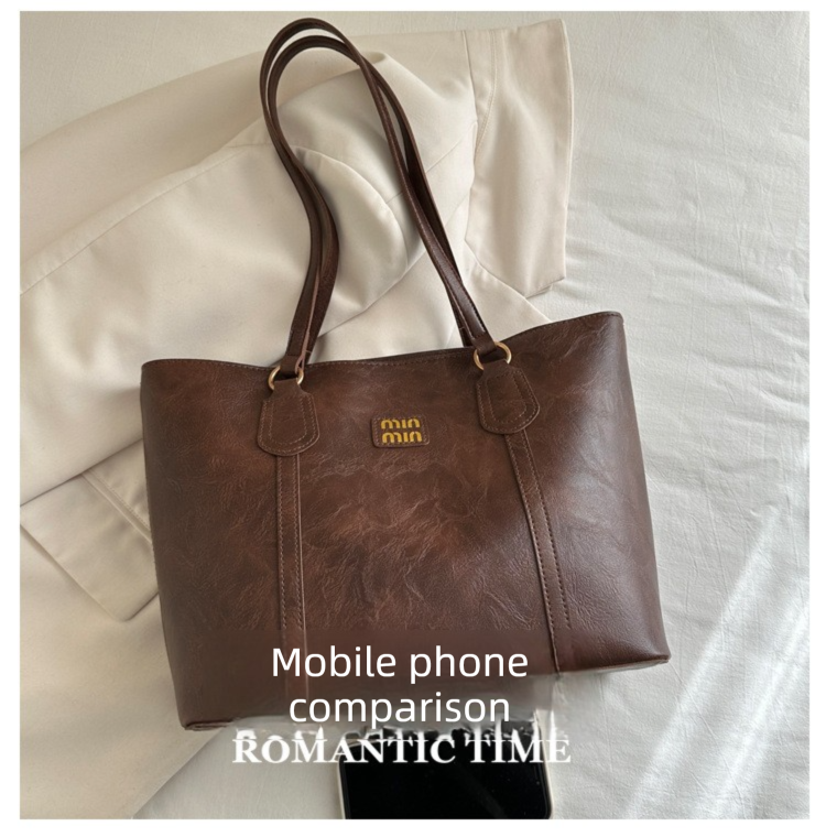 Black Large Capacity Tote Bag - Vintage-Style Shoulder Handbag for Daily Use & Office Commute V888-ELOSUNG48310