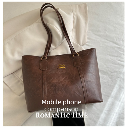 Black Large Capacity Tote Bag - Vintage-Style Shoulder Handbag for Daily Use & Office Commute V888-ELOSUNG48310