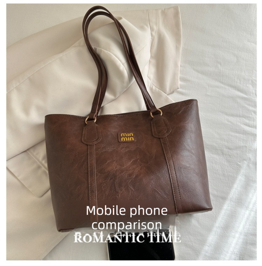 Black Large Capacity Tote Bag - Vintage-Style Shoulder Handbag for Daily Use & Office Commute V888-ELOSUNG48310