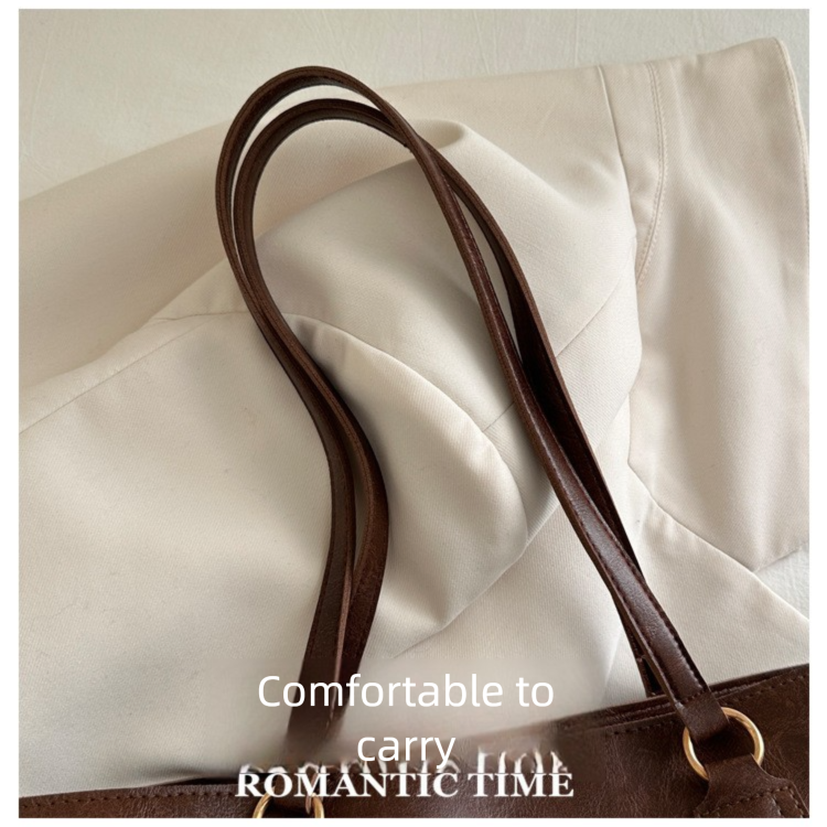 Black Large Capacity Tote Bag - Vintage-Style Shoulder Handbag for Daily Use & Office Commute V888-ELOSUNG48310
